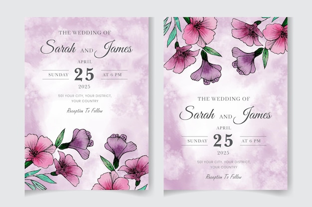 Watercolor Wedding invitation card set with beautiful flower and leaves