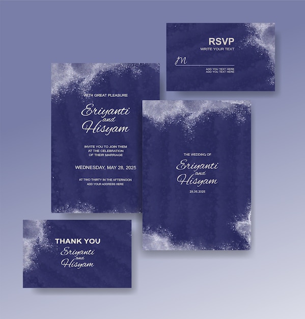 Watercolor wedding invitation card set