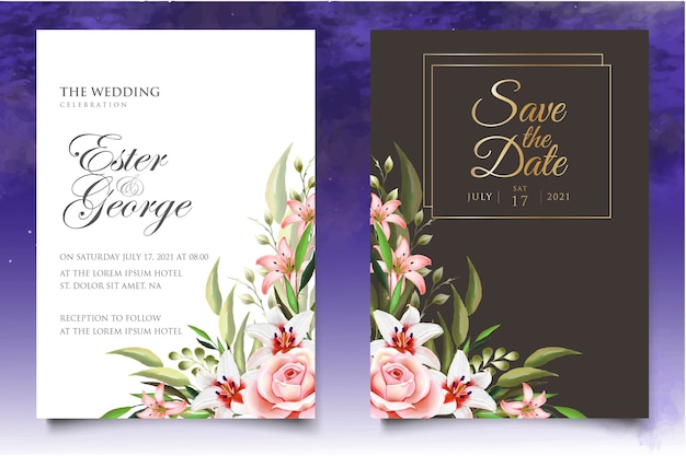 Watercolor wedding invitation design template