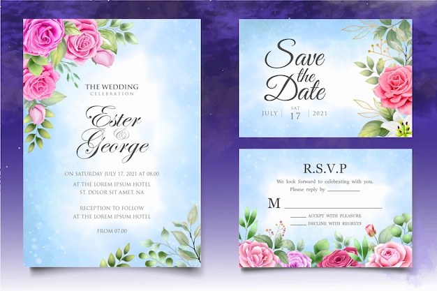 Watercolor wedding invitation design template