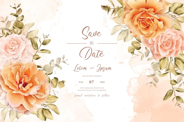 watercolor wedding invitation design with arrangement flower and leaves