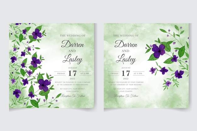 Watercolor Wedding invitation floral frame with flowers leaves greeting cards save the date