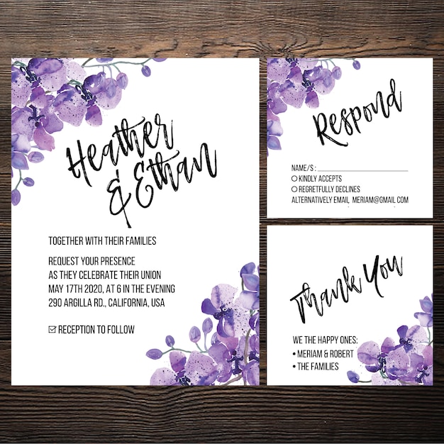 Watercolor Wedding Invitation Orchid Set