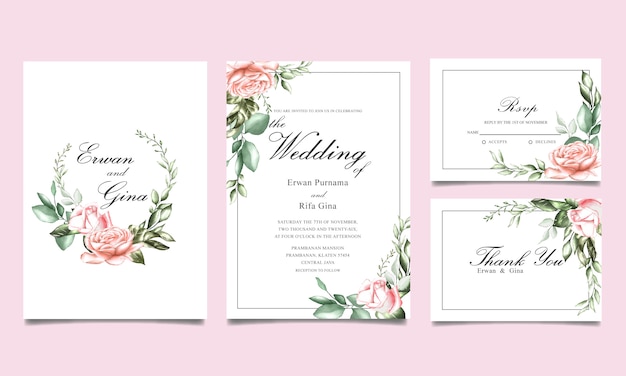 watercolor wedding invitation template card design