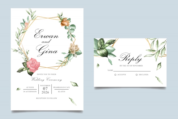 watercolor wedding invitation template card design