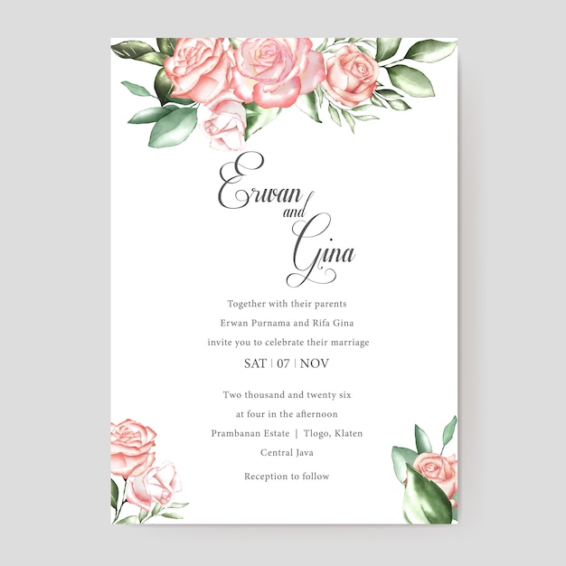 Watercolor wedding invitation template card design