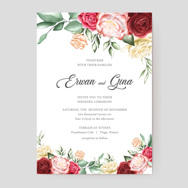 watercolor wedding invitation template card 