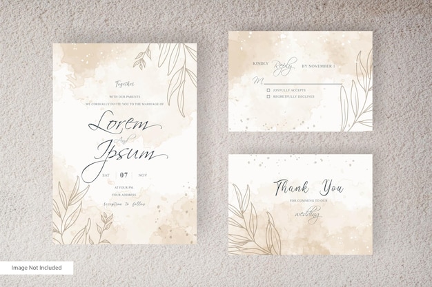 Watercolor wedding invitation template with abstract watercolor splash   and hand drawn liquid watercolor