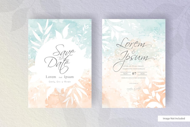 Watercolor Wedding Invitation Template with simple floral and hand painted liquid watercolor