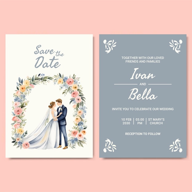 Watercolor wedding invitation template