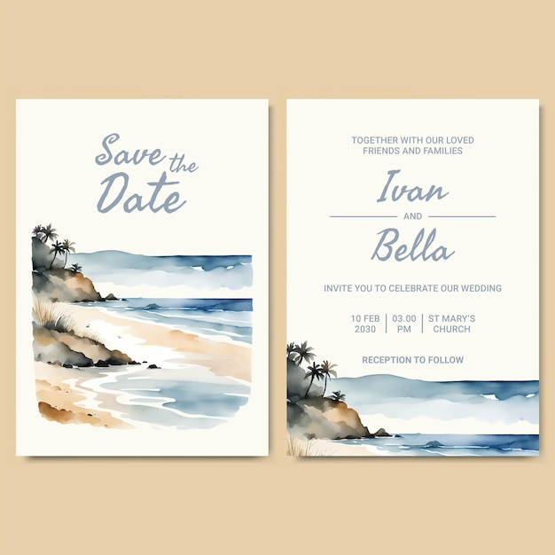 Vector watercolor wedding invitation template