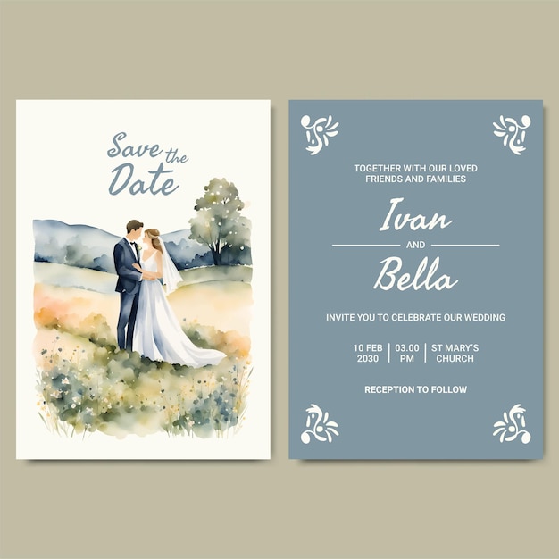 Watercolor wedding invitation template