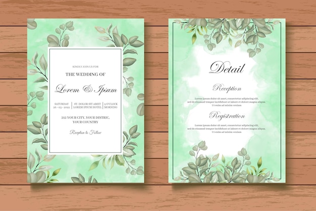 Watercolor Wedding Invitation with Beautiful Floral Leaves