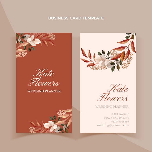 Watercolor wedding planner business card vertical