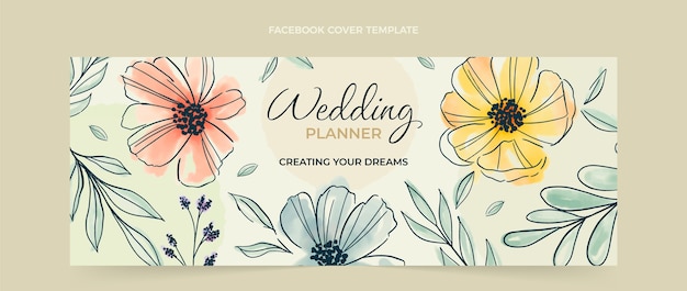 Watercolor wedding planner social media cover template