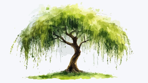 Vector watercolor willow tree clipart graphics