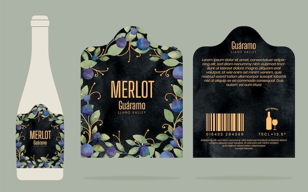 Vector watercolor wine label template