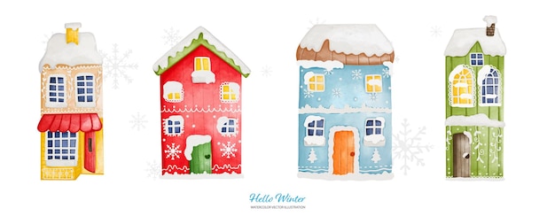 Watercolor winter house with a snow cap Digital paint watercolor illustrationxDxA