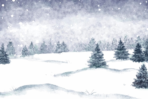 Watercolor winter landscape illustration