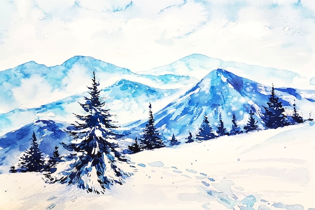 Vector watercolor winter landscape