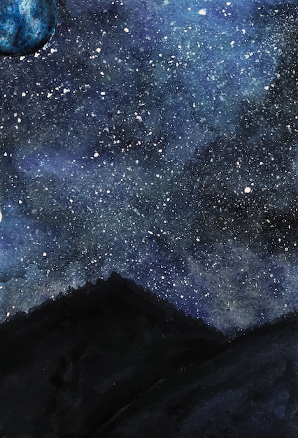 Vector watercolor winter night sky illustration