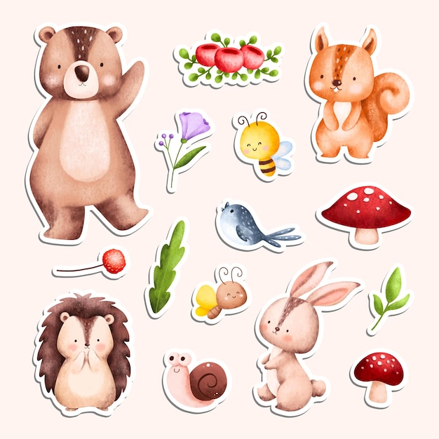 Watercolor wioodland animals sticker