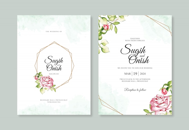 Watercolor with a geometric line for wedding invitation templates