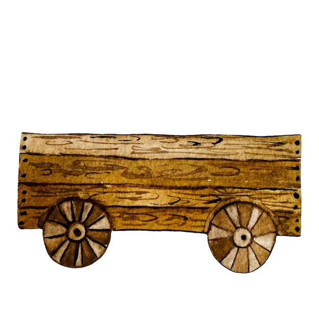 Watercolor wooden cart