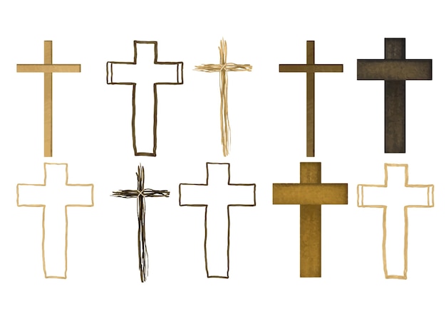 Watercolor wooden crosses clipart isolated hand drawn illustration on white background