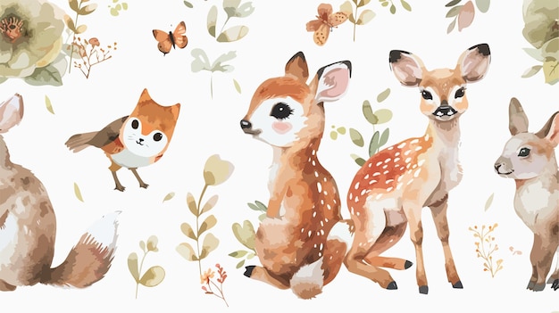 Vector watercolor woodland animals seamless pattern