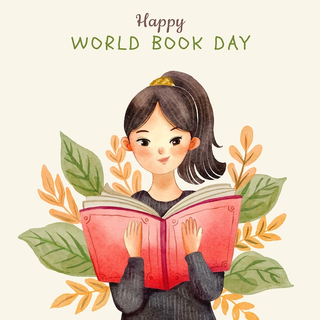 Watercolor world book day illustration