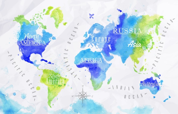 Watercolor world map 