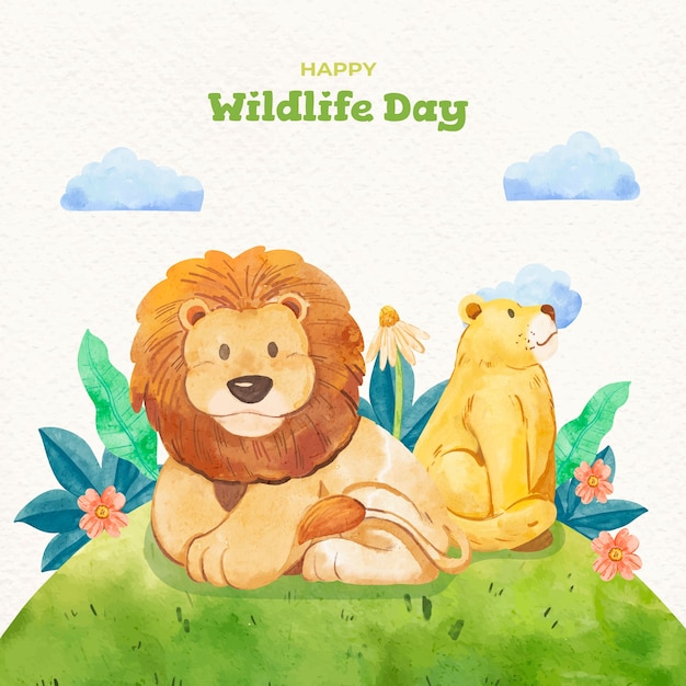 Watercolor world wildlife day illustration