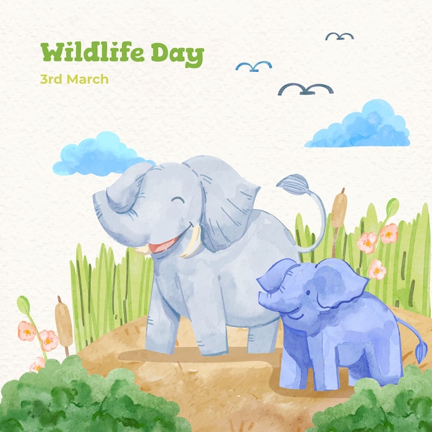 Watercolor world wildlife day illustration