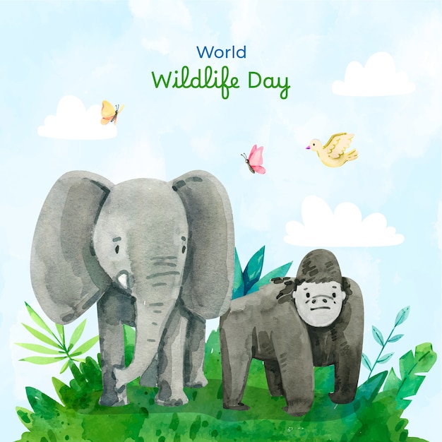 Watercolor world wildlife day illustration