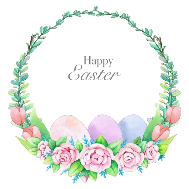 Watercolor wreath frame with spring easter decoration Vector illustration