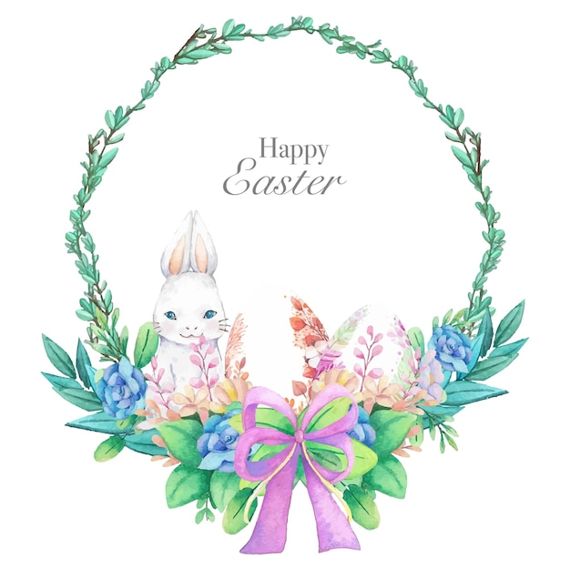 Watercolor wreath frame with spring easter decoration Vector illustration