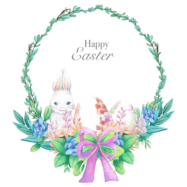 Watercolor wreath frame with spring easter decoration Vector illustration