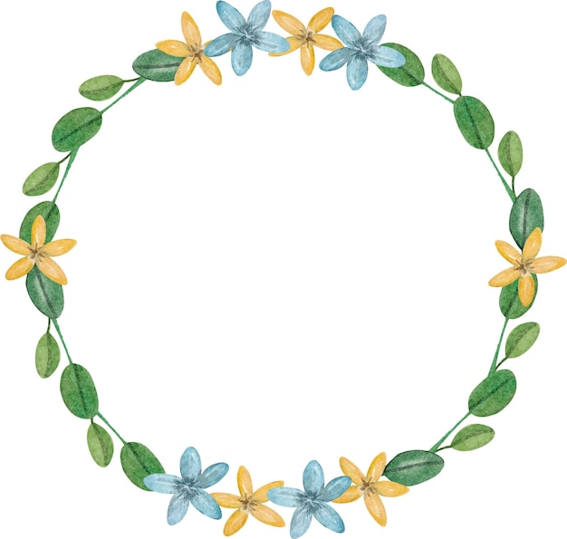 Watercolor wreath of leaves and flowers