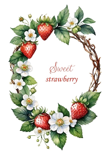 watercolor wreath of strawberry 11