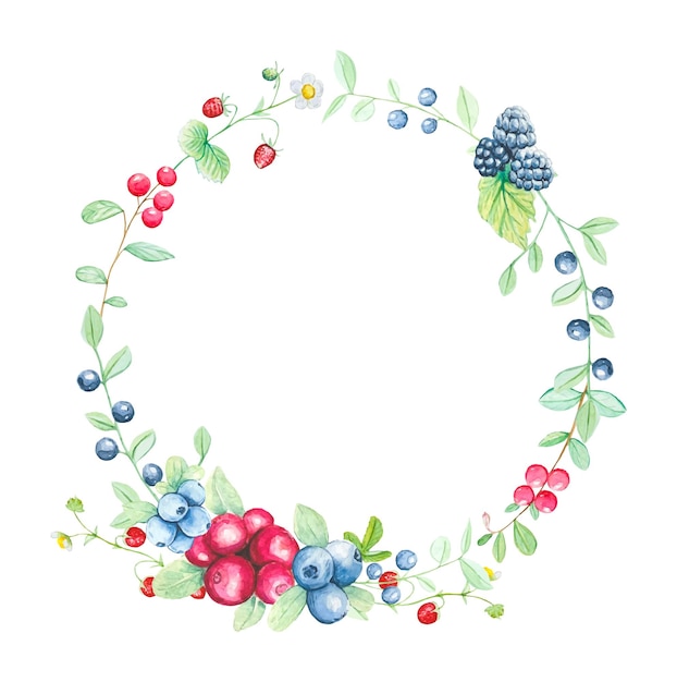 Watercolor wreath of wild berries