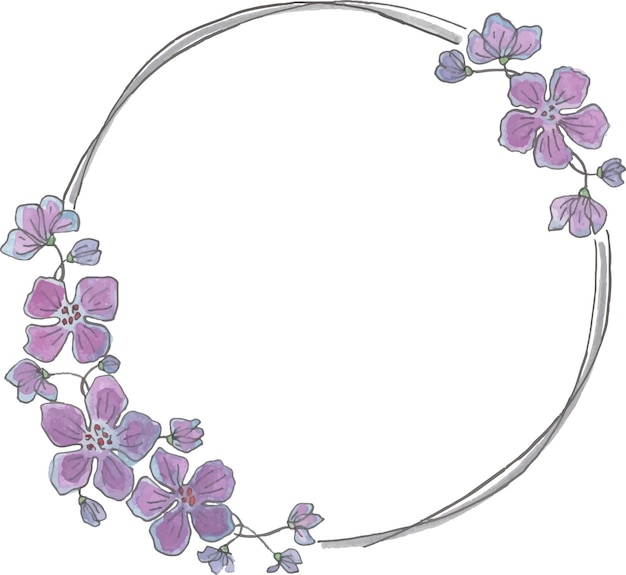 Watercolor wreath with field flowers and silver circle