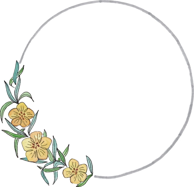 Watercolor wreath with field flowers and silver circle