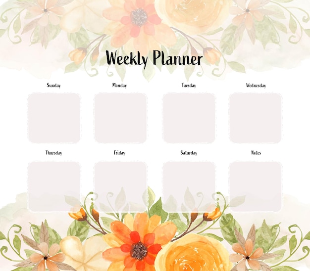 Watercolor Yellow Floral Weekly Planner