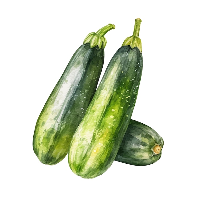 Watercolor Zucchini Illustration Handdrawn fresh food design element isolated on a white background