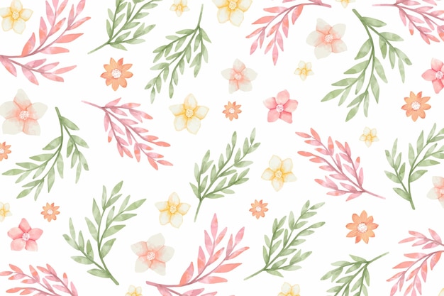 Watercolour background with flowers and leaves