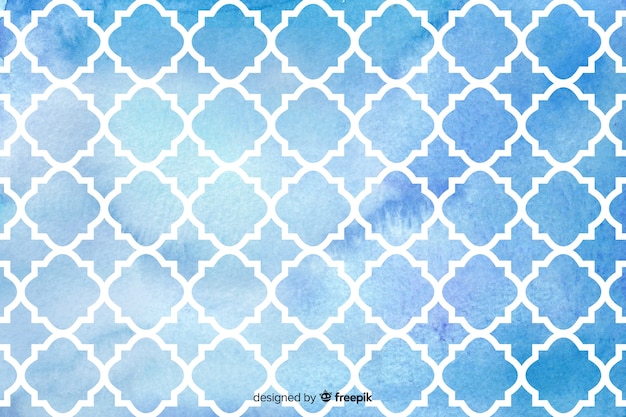 Watercolour mosaic blue tiles background