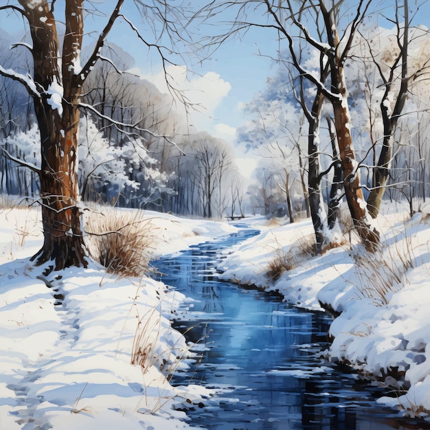 Vector a watercolour painting of a snowy winter scene