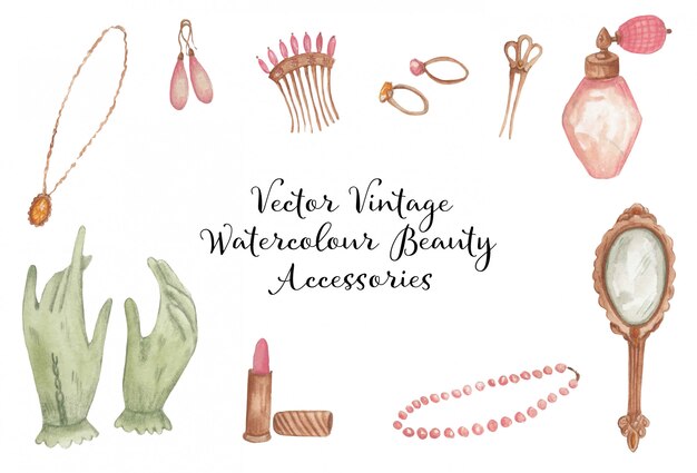 Vector watercolour vintage beauty accessories