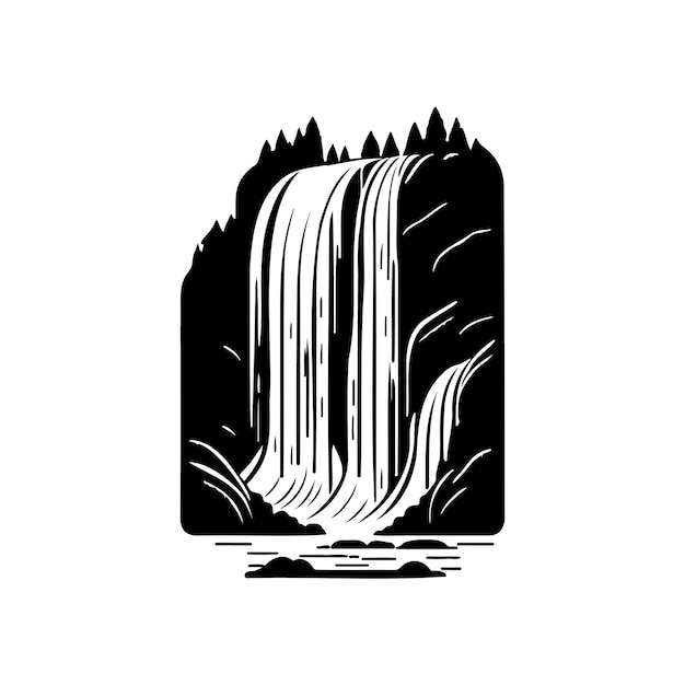 Waterfall Icon hand draw black colour nature logo vector element and symbol